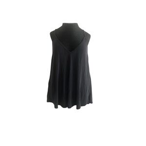 Charcoal Gray Ribbed V-Neck Sleeveless Swing Tank Top - Brand Not Visible